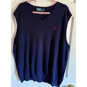 Polo By Ralph Lauren Blue V Neck Vest In Size 2XB Big 100% Pina Cotton